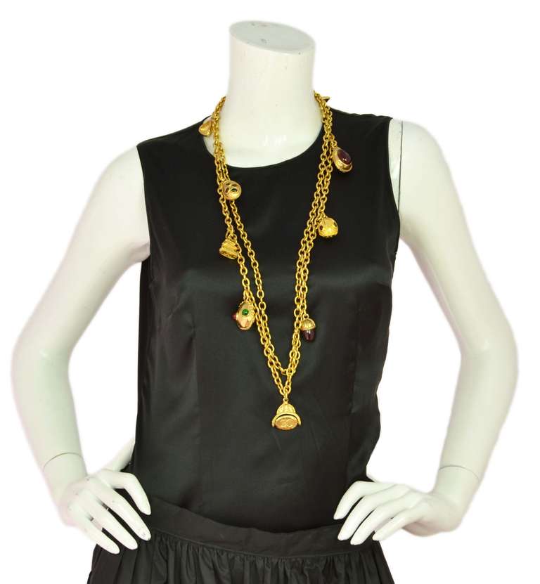 CHANEL Goldtone Double Strand Long Necklace With Gripoix Charms 4