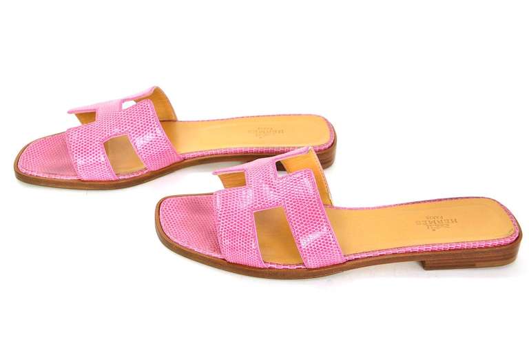 HERMES Pink Lizard Leather Oran H Sandals Shoes Sz 39 at 1stdibs