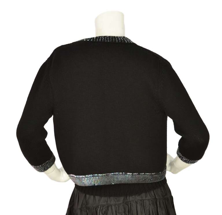 CHANEL Black Wool Sweater Set W/Iridescent Sequin Trim Sz 38 In Excellent Condition In New York, NY