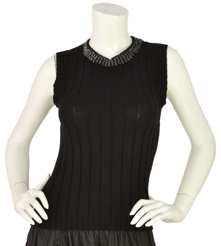 Women's CHANEL Black Wool Sweater Set W/Iridescent Sequin Trim Sz 38