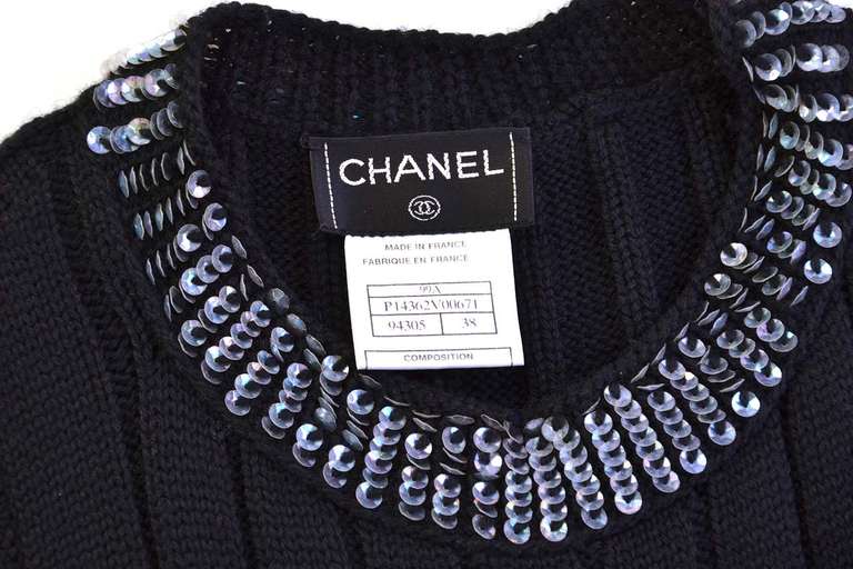 CHANEL Black Wool Sweater Set W/Iridescent Sequin Trim Sz 38 1