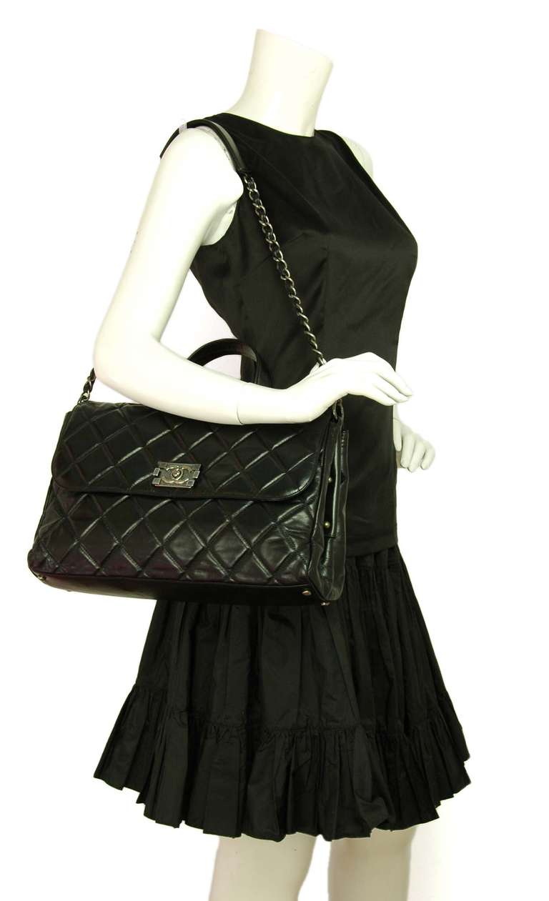 Chanel 2012 Black Quilted Convertible Boy Flap Tote Bag w. Chain Strap 2