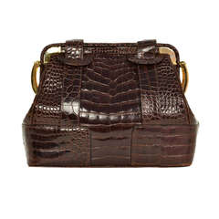 Judith Leiber Brown Glazed Crocodile Evening Frame Handbag