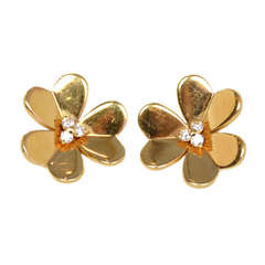 Van Cleef & Arpels 18K Yellow Gold "Frivole" Flower and Diamond Clipon Earrings
