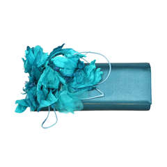 GUCCI Teal Satin Clutch With Flower