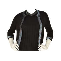 CHANEL Black Wool Sweater Set W/Iridescent Sequin Trim Sz 38