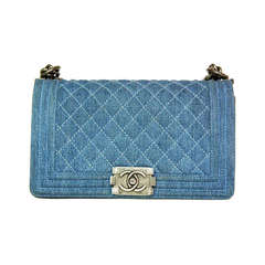 Chanel 2013 Quilted Denim Medium Boy Classic Flap Cross Body Bag