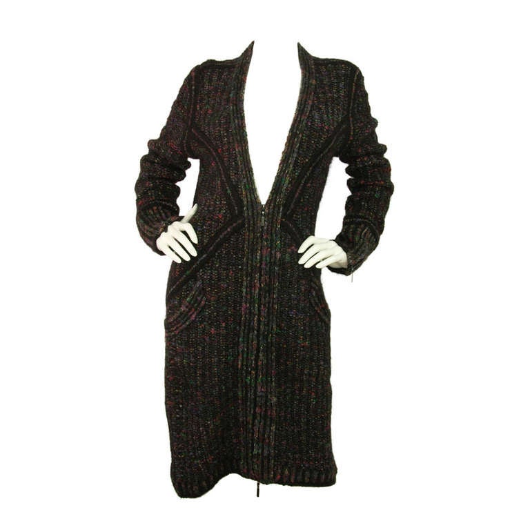 CHANEL Black/Purple Heavy Knit Zip Front Sweater Coat sz.40 at 1stdibs