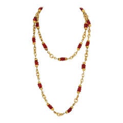 CHANEL Vintage Red Bead & Gold Chain Link Necklace 7
