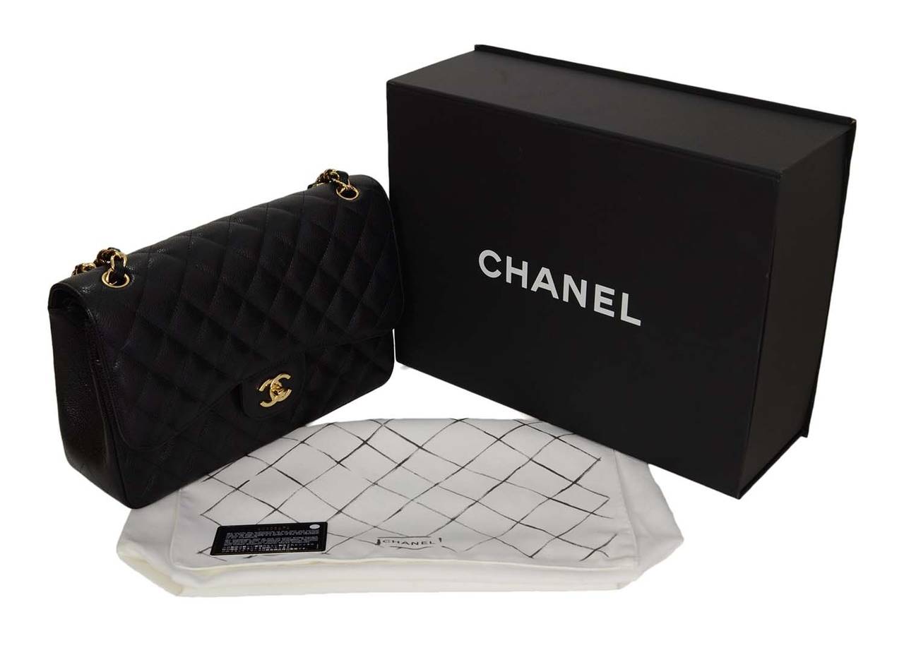 CHANEL Black Quilted Caviar Jumbo Classic Double Flap Bag GHW 2