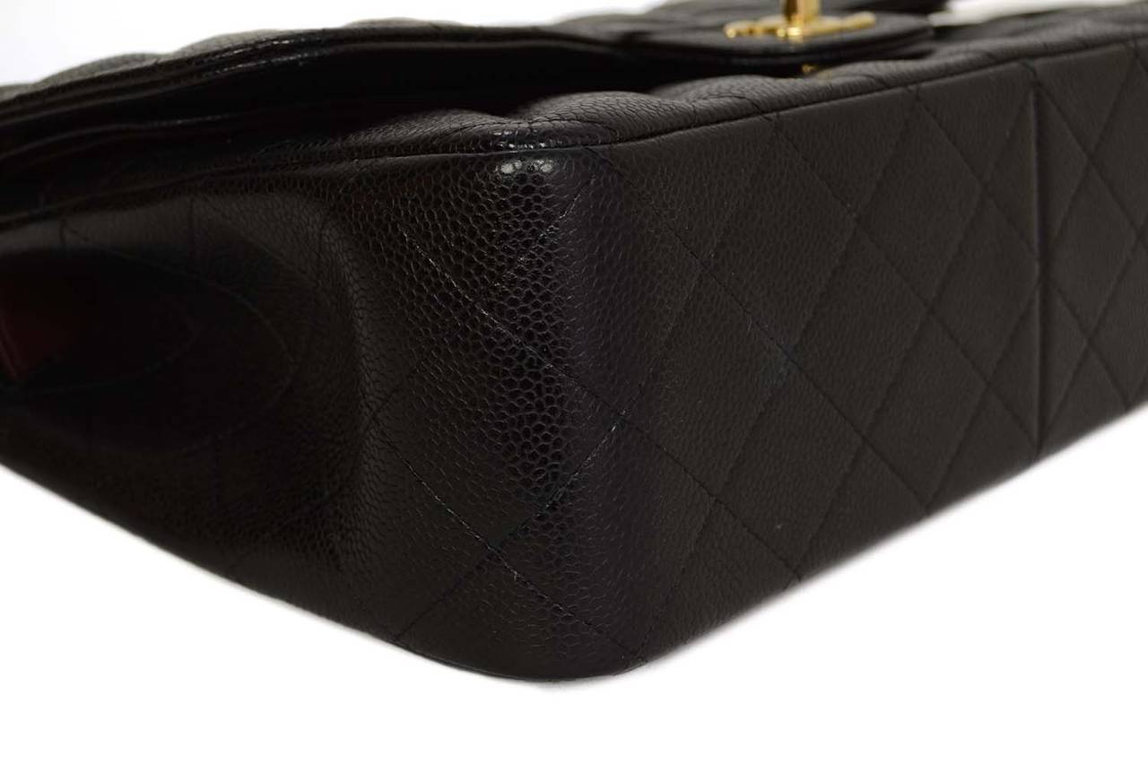 CHANEL Black Quilted Caviar Jumbo Classic Double Flap Bag GHW at ...