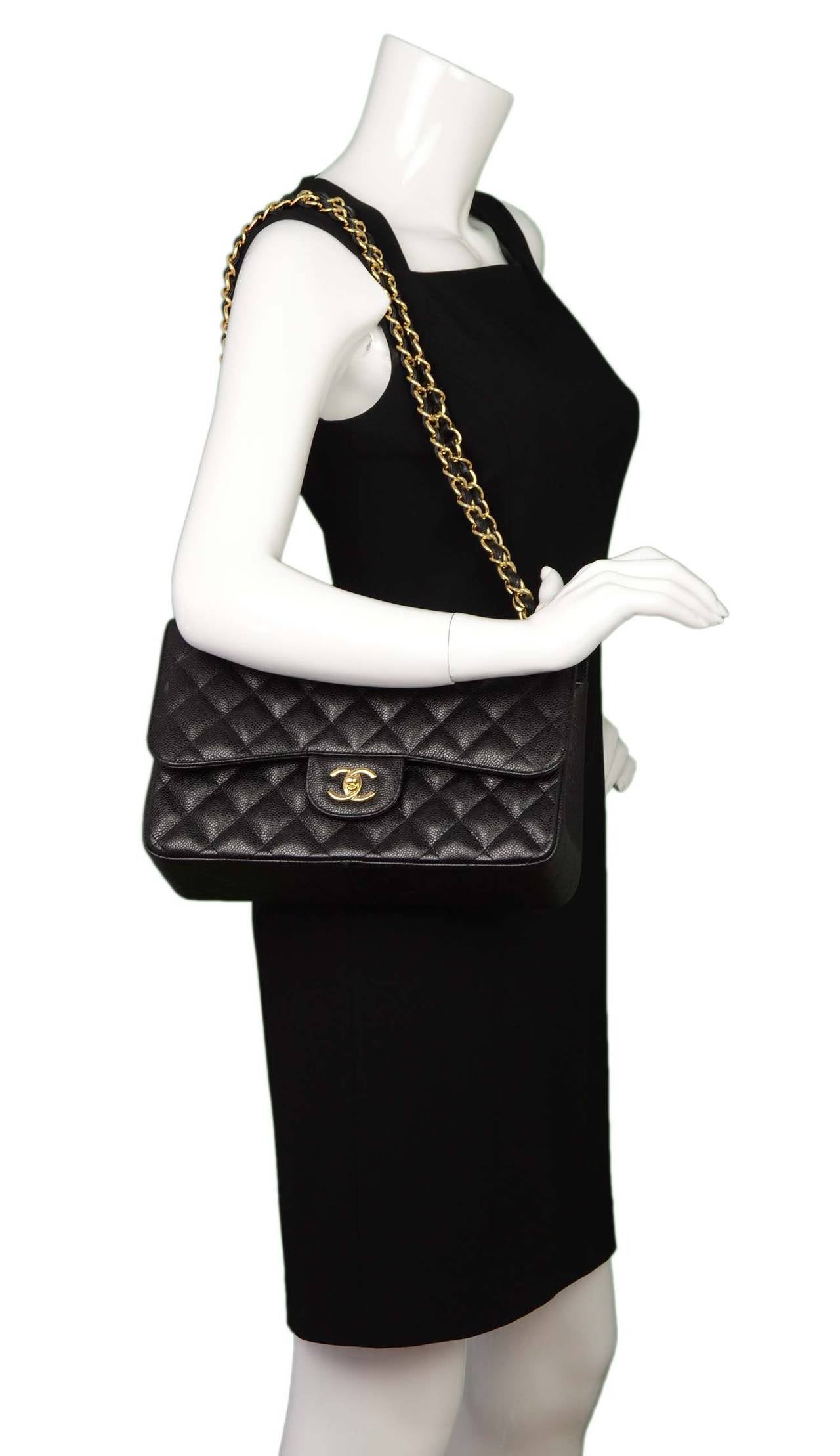 CHANEL Black Quilted Caviar Jumbo Classic Double Flap Bag GHW 3