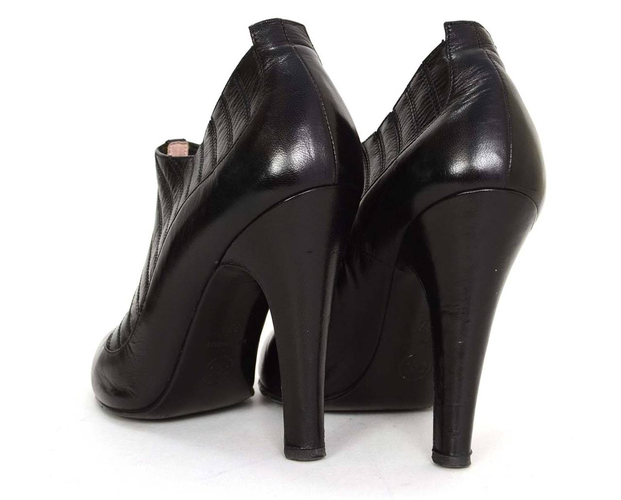Women's CHANEL Black Leather Heel Booties sz 37