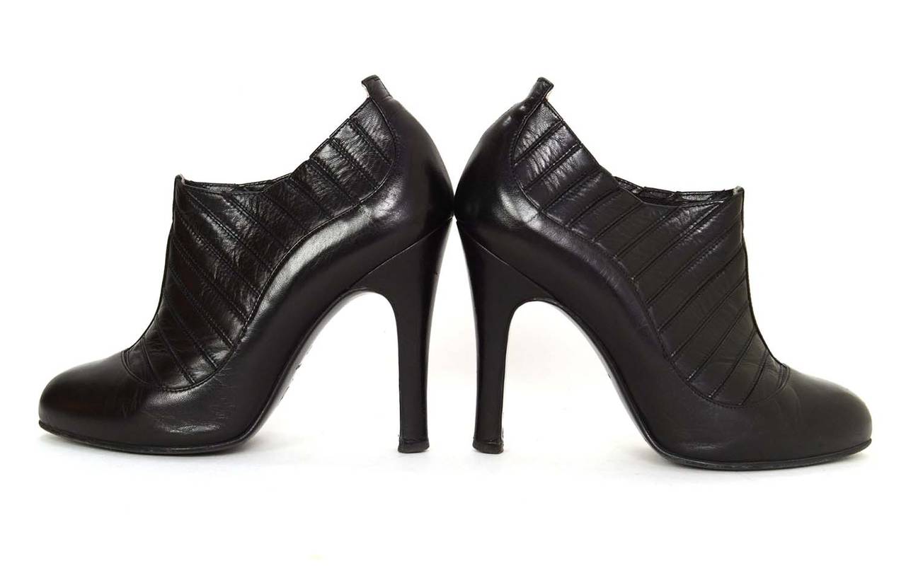 CHANEL Black Leather Heel Booties sz 37 1