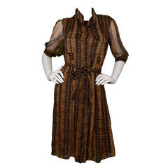 YVES SAINT LAURENT YSL Brown Sheer Button Down Shirt-Dress sz 8