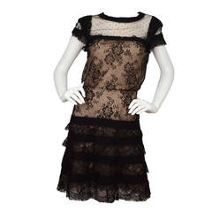 VALENTINO Black Lace Cap-Sleeve Cocktail Dress sz 6