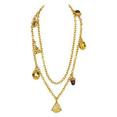 CHANEL Goldtone Double Strand Long Necklace With Gripoix Charms