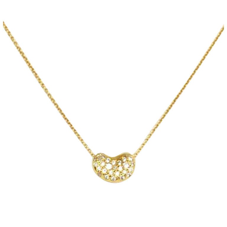 TIFFANY'S Elsa Peretti 18K Bean Necklace W/Diamonds