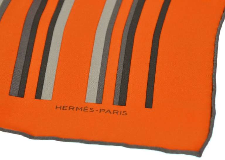 Women's HERMES Orange Silk Scarf With Grey H's