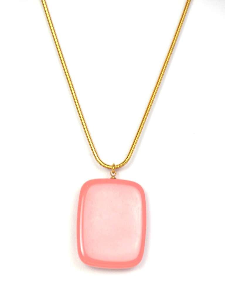 Women's CHANEL Long Necklace W/Pink/White/Red Resin CC Square Pendant