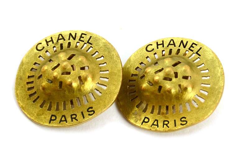 Chanel Goldtone Round Earrings W/Cutouts & 