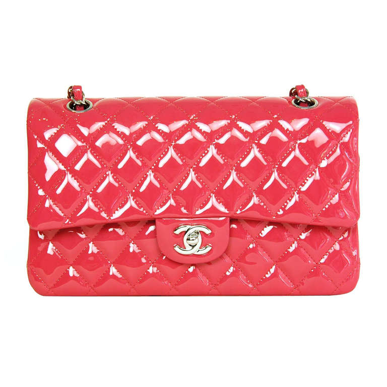 Chanel 2014 BNIB Pink Patent Leather Double Flap Medium 10" Classic Bag