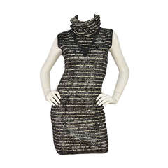 CHANEL Black/White Knit Sweater Dress w/ Optional Collar sz 38