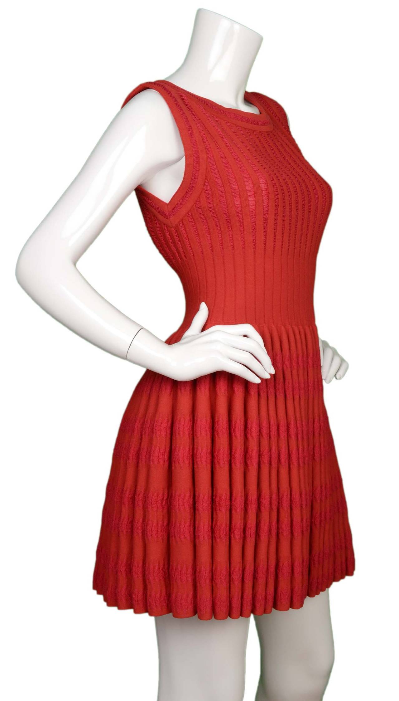 Alaia Red Sleeveless Fit & Flare Dress Features textured effect throughout bust and flare

    Made in: Italy
    Color: Red
    Composition: 50% viscose, 20% silk, 15% polyester, 12% nylon, 3% elastane
    Lining: None
    Closure/opening: Back