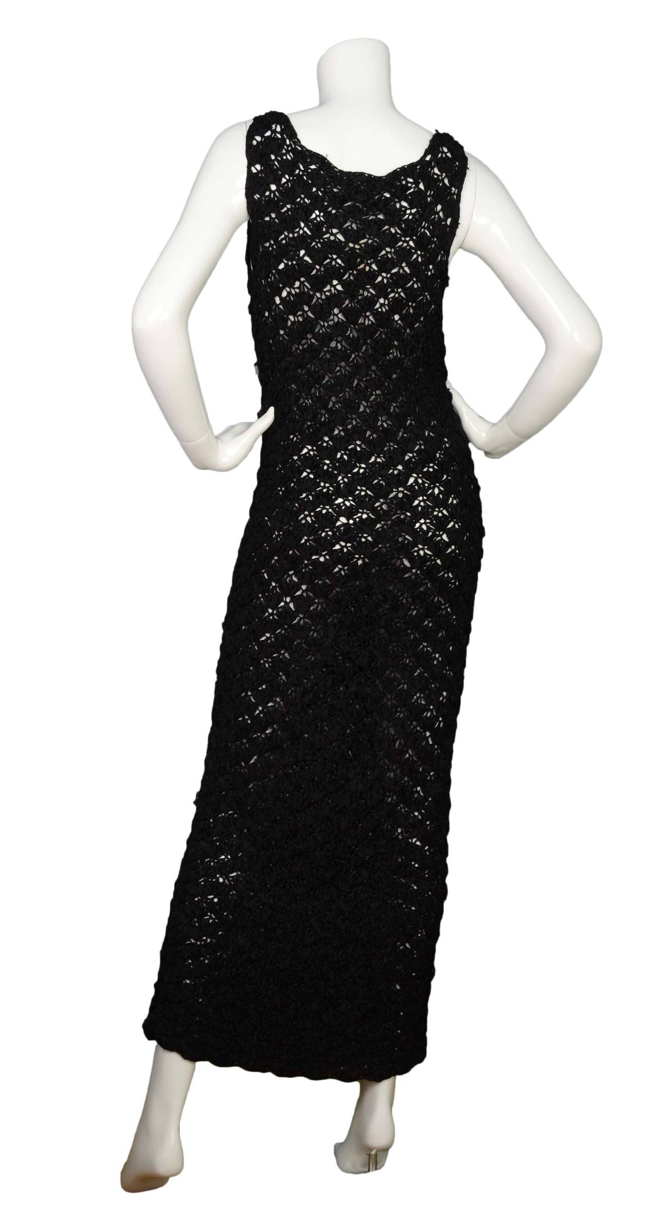 CHANEL Black Ribbon Crochet Maxi Dress In Excellent Condition In New York, NY
