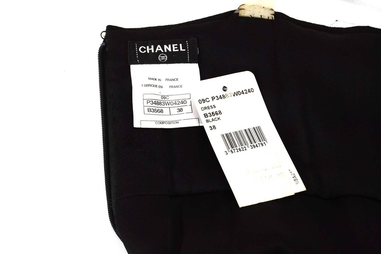 CHANEL Black Spaghetti Strap Cocktail Dress w/Rhinestones sz 38 In Excellent Condition In New York, NY