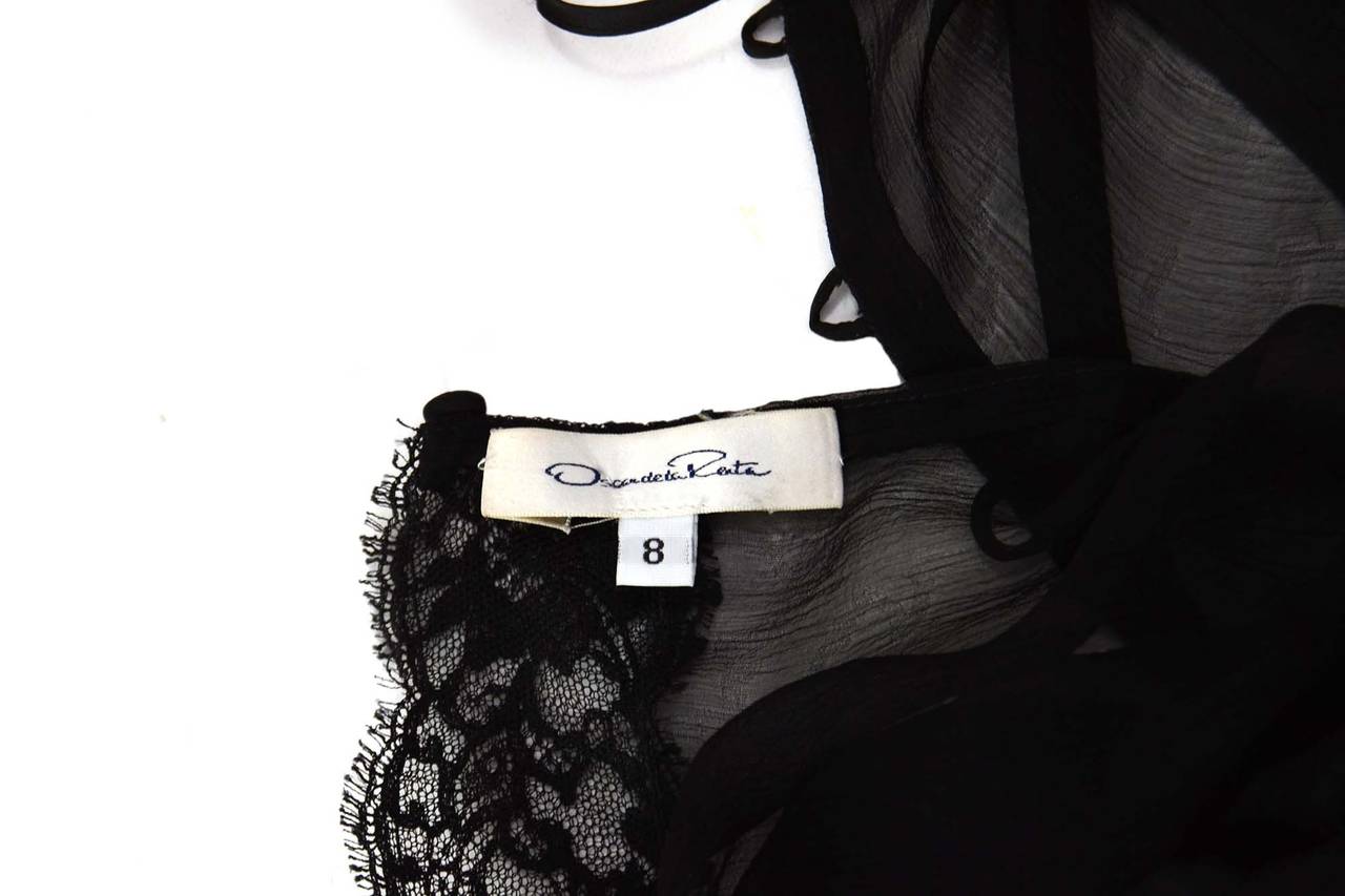 OSCAR DE LA RENTA Black Chiffon & Lace Smock Dress sz 8 In Excellent Condition In New York, NY