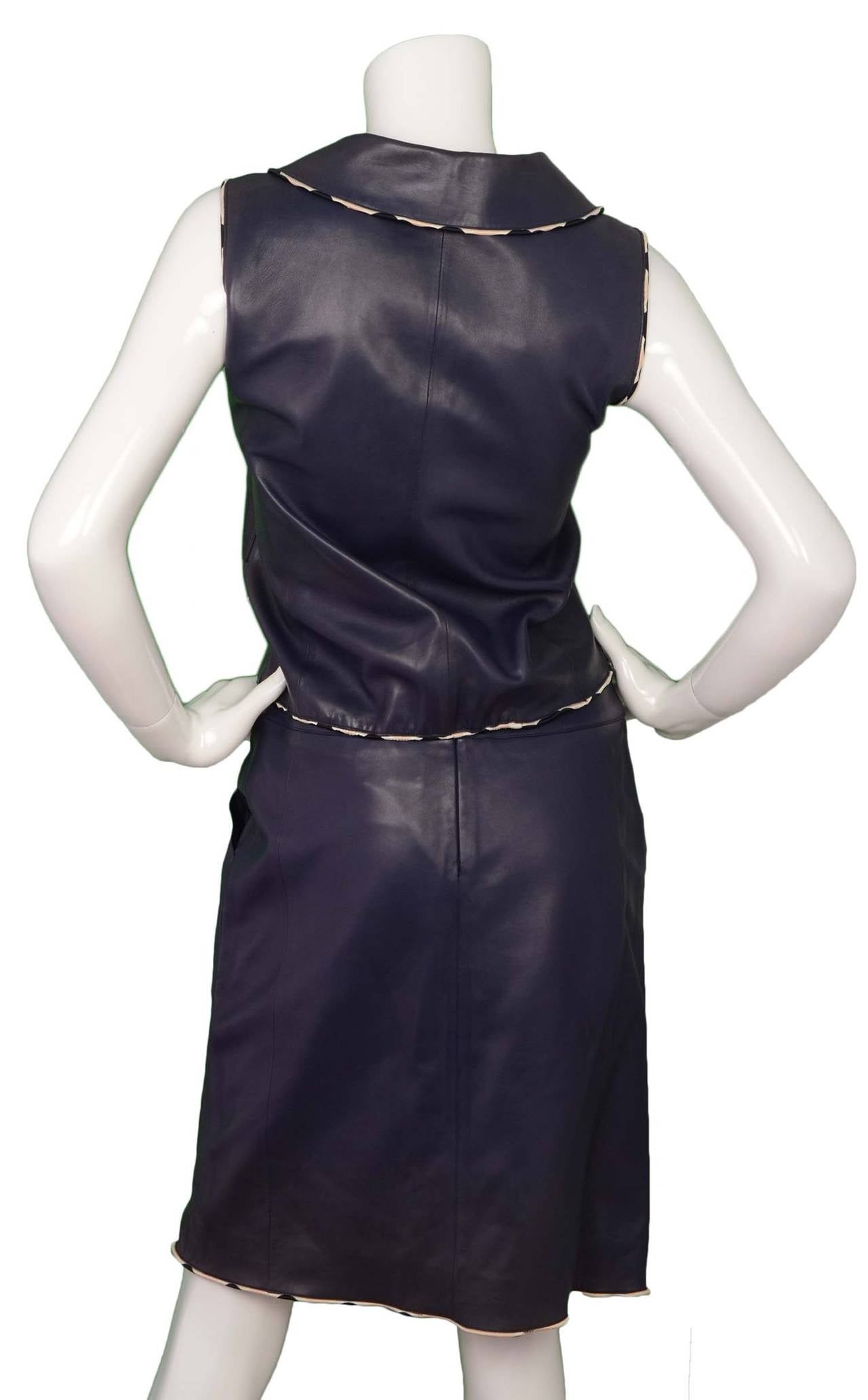 CHANEL Blue Leather Sleeveless Skirt Suit sz 38 In Excellent Condition In New York, NY