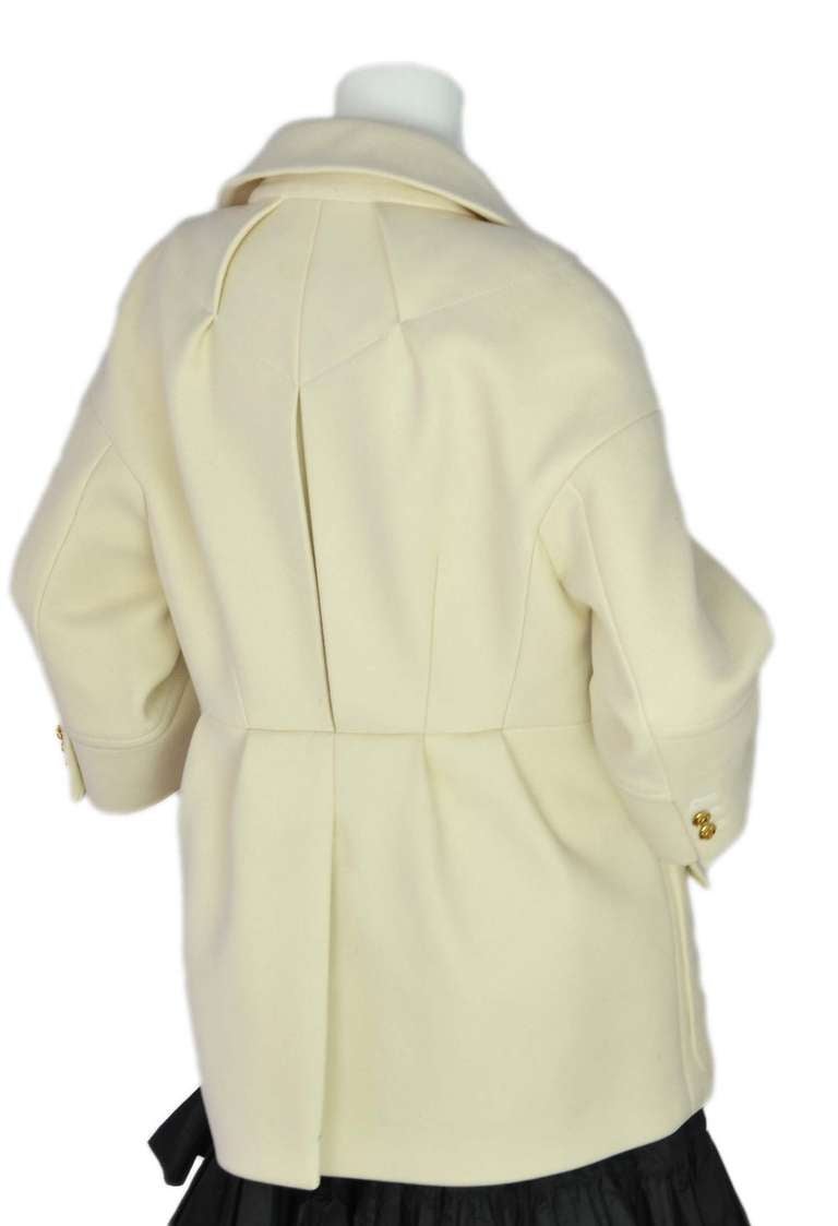 LOUIS VUITTON Cream Cashmere Blend Coat Jacket with Front Pockets Sz 38 ...