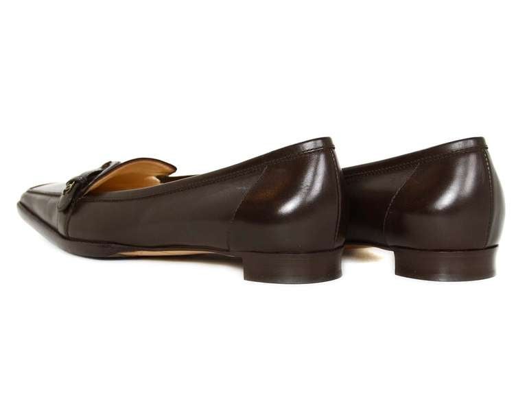 Women's CHANEL Brown Leather Square Toe Loafers Sz 37