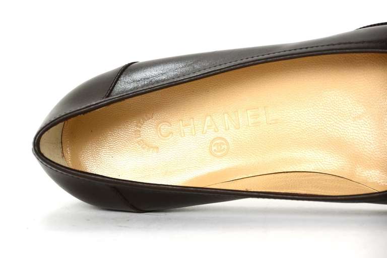 CHANEL Brown Leather Square Toe Loafers Sz 37 1