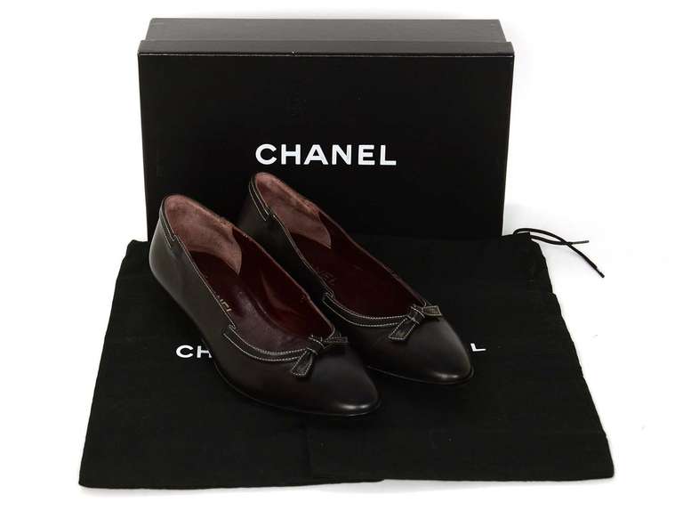 CHANEL Black Leather Flats With Bow Sz 37 4