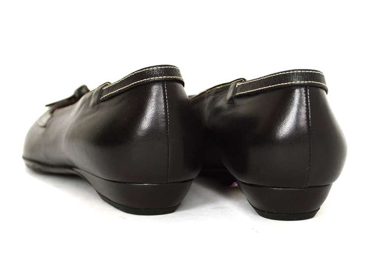 Women's CHANEL Black Leather Flats With Bow Sz 37