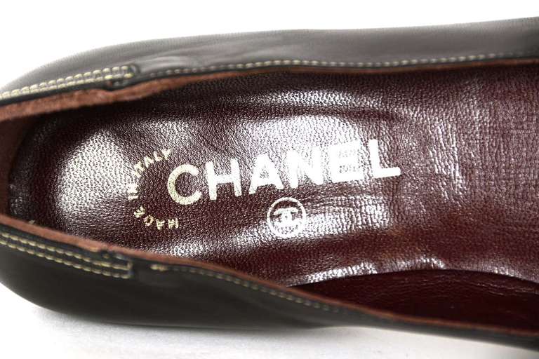 CHANEL Black Leather Flats With Bow Sz 37 2