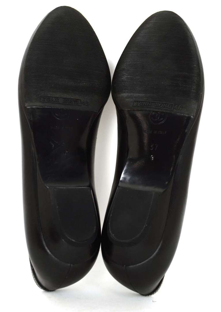 CHANEL Black Leather Flats With Bow Sz 37 3