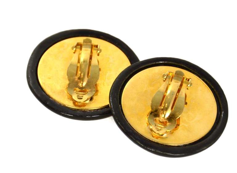 Chanel Black/Gold Round Earrings W/Cross & 