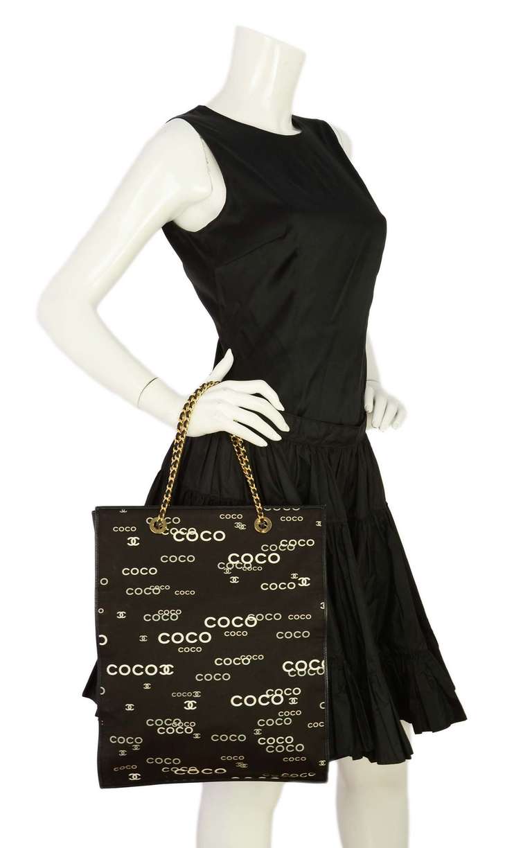 Chanel 2002 Black Coco Long Flat Tote Bag w. Chain Straps 5