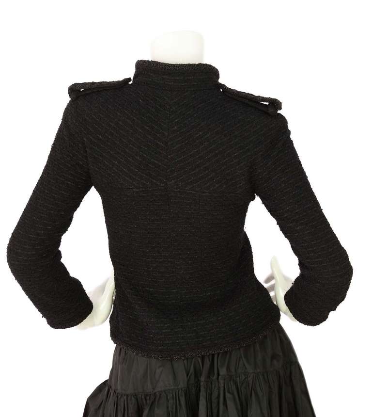 Chanel 2006 Black Tweed 3/4 Sleeve Fitted Jacket w. Braided Trim rt.$4, 345 In Excellent Condition In New York, NY