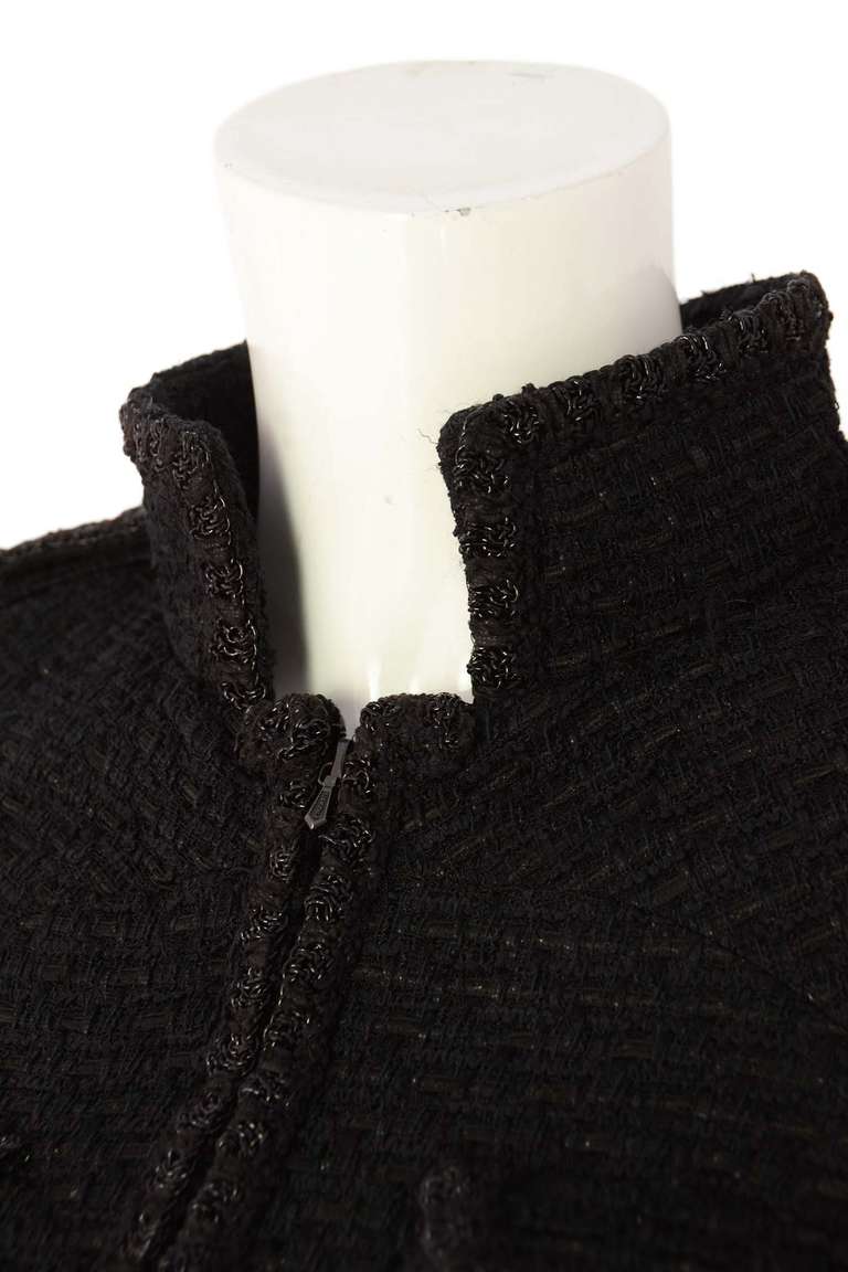 Women's Chanel 2006 Black Tweed 3/4 Sleeve Fitted Jacket w. Braided Trim rt.$4, 345