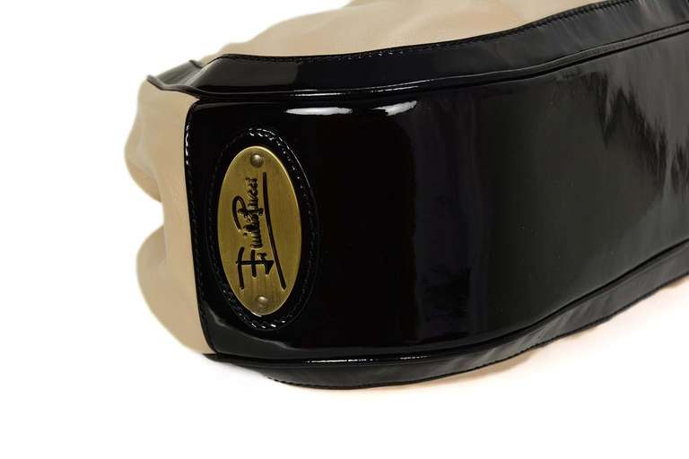 Women's Emilio Pucci Beige Leather & Black Patent Gathered Handbag