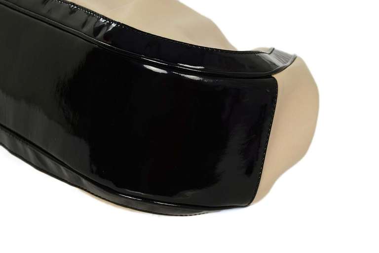 Emilio Pucci Beige Leather & Black Patent Gathered Handbag 1