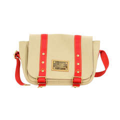 LOUIS VUITTON Beige Canvas Crossbody Bag W/Red Trim