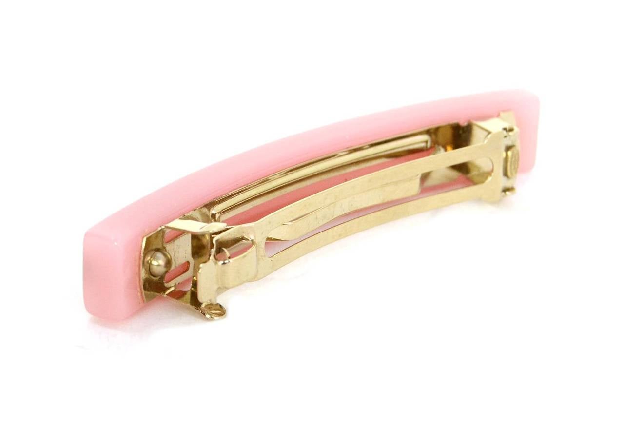 CHANEL Pale Pink Resin & Rhinestone Hair Barrette In Excellent Condition In New York, NY