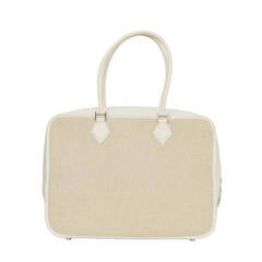 Hermes Beige Canvas & White Leather Toile 32cm Plume Bag