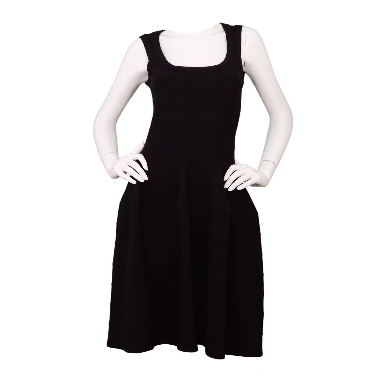 ALAIA Black Knit Fit Flare Dress w/ Metallic Detail sz 40 For Sale at