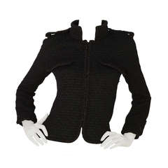 Chanel 2006 Black Tweed 3/4 Sleeve Fitted Jacket w. Braided Trim rt.$4, 345